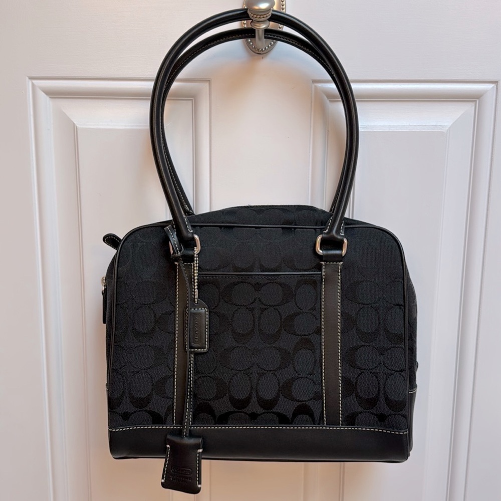 Coach Black Satchel with Signature Monogram w/Hang Tag